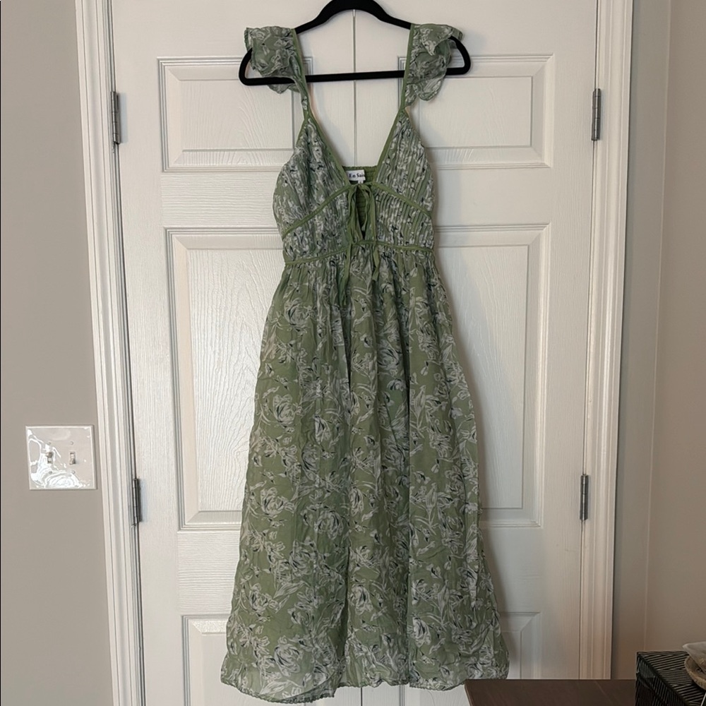 Green Spaghetti Strap Midi Sundress
